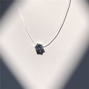 New Personality Fashion Square Imitation Pearl Crystal Zircon Necklace Invisible Transparent Fishing Line Necklace Women