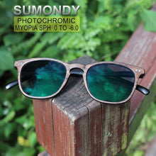 Load image into Gallery viewer, SUMONDY Pochromic Prescription Sunglasses Nearsighted Glasses SPH 0 To -6.0 Women Men Wood-like Frame Myopia Spectacles UF35