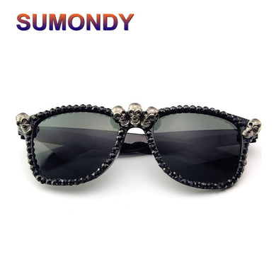 SUMONDY Skull Rhinestone Sunglasses Woman Men Black Cat-Eye Steampunk CE Sun Shades Party Festival Hip Hop Style SU39