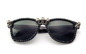 SUMONDY Skull Rhinestone Sunglasses Woman Men Black Cat-Eye Steampunk CE Sun Shades Party Festival Hip Hop Style SU39
