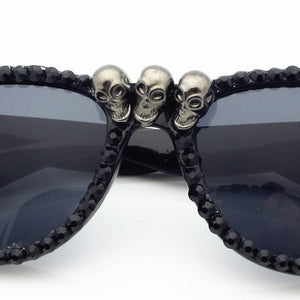 SUMONDY Skull Rhinestone Sunglasses Woman Men Black Cat-Eye Steampunk CE Sun Shades Party Festival Hip Hop Style SU39