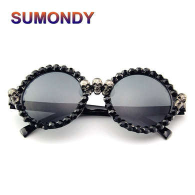SUMONDY Skull Round Frame Sunglasses Men Women Bardian Cool Black Party Sun Glasses Halloween Ball Hip Hop Funny Eyeglasses SU41