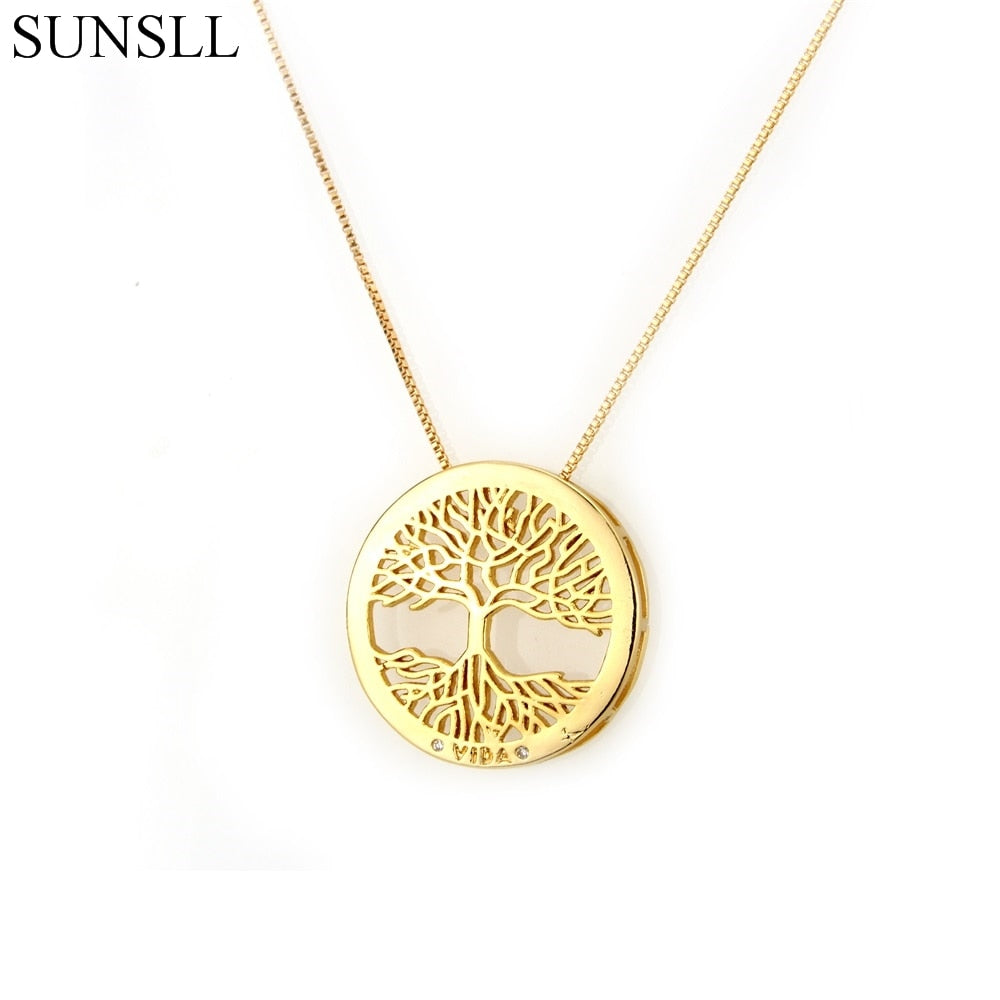 Gold/Black/Silver Color Copper White Cubic Zirconia Life Tree Pendant Necklaces Women's Fashion Jewelry CZ Colar Feminina