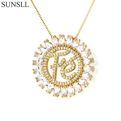 Golden Color Copper 2 Color Cubic Zirconia Pendant Necklaces Women's Fashion Jewelry CZ Colar Feminina