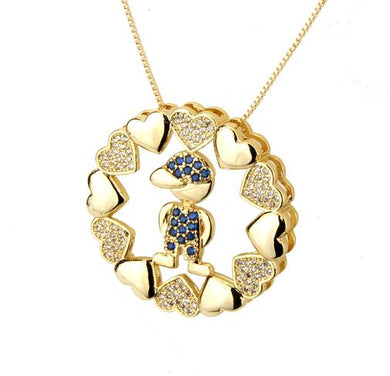 Golden Color Copper Multi-color Cubic Zirconia Boy And Girl Pendant Necklaces Women's Fashion Jewelry Cobre CZ Colar