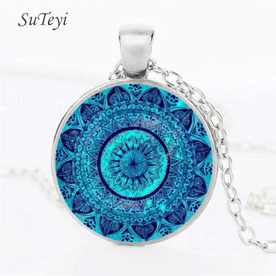 Charms Mandala Statement Necklace Glass cabochon Necklaces & Pendants Zen Yoga Spirital Jewellery Lucky Amulet