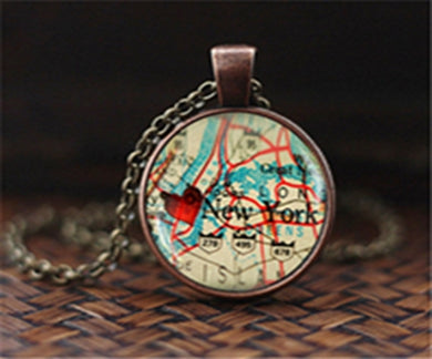 New Arrived DIY Globe Dome Necklace Earth World Map Pendant Glass Chain Jewelry New York Map Handmade Necklace GN28