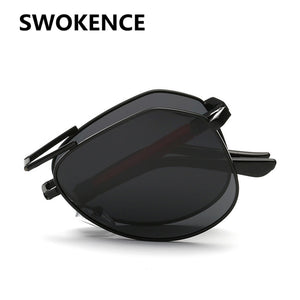SWOKENCE Folding Polarized Sunglasses Men Women Brand Design Upsacle Portable Foldable Metal Frame Sun Glasses SA09