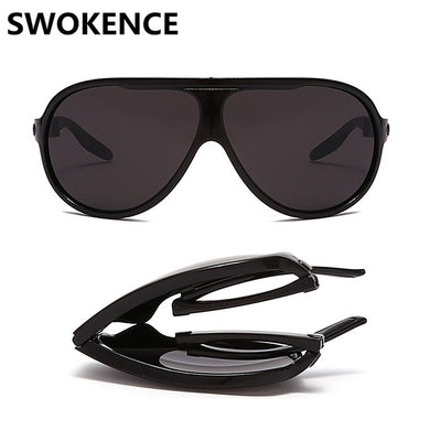 SWOKENCE Folding Sunglasses Men Women Retro Large Size Foldable UV400 Sun Glasses Gray Lenses With Portable Box SA22