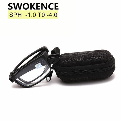 SWOKENCE SPH -1 to -4.0 Folded Prescription Glasses For Myopia Women Men Collapsed Frame Spectacles For Nearsighted Folding F120