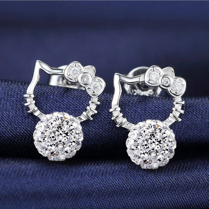 Cute Hello Kitty Cat Crystal Stud Earrings For Women Cubic Zirconia Earrings Fashion Wedding Jewelry boucle d oreille