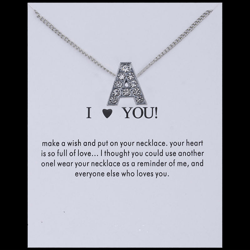 Sale 1PC Fashion Silvery Shiny Charms Necklace crystal Pendant letters Personalized Letters Necklaces Women Jewelry