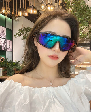 Samjune Personalità Dazzle Color Occhiali da sole con montatura grande Occhiali da sole da donna con parabrezza retrò congiunti