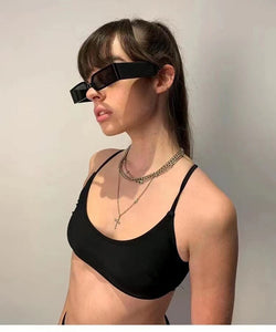 Samjune Trend Funny Sunglasses Narrow Frame Wide Leg Eyeglasses Cyberpunk Small Frame Square Sun Glasses Vintage Eyewear