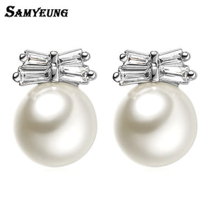 Fashion Silver Plated Double Pearl Stud Earrings for Women Earings Butterfly Earrings Jewelry Brincos Femme Pendientes