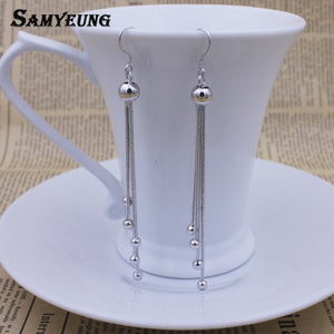 Tassel Sterling Silver Drop Earrings Women Jewelry Earings Double Sided Long Earrings Brincos Women Pendientes Gift