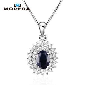 Sapphire Engagement Pendant Necklaces for Women Fine Jewelry 925 Sterling Silver Wedding Best Friend Gift Girls Necklace Chain