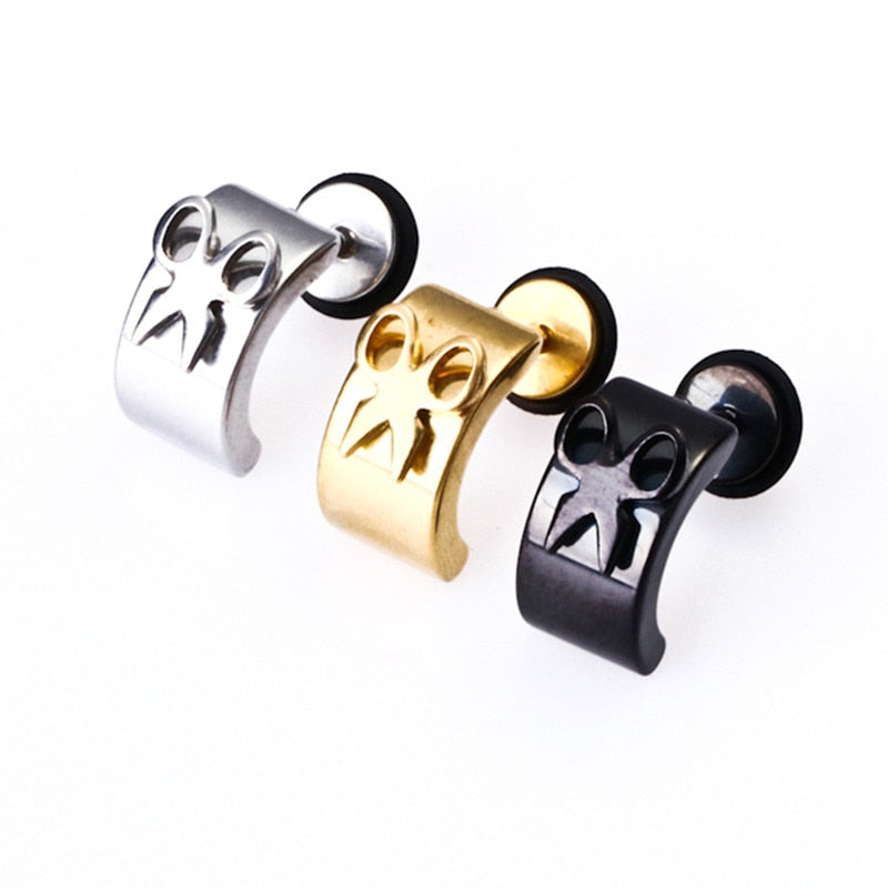 Scissors Ear Stud Earring Black Gold Steel Screw Earring Stud Ear Piercing Il Cheaters Fake Plugs Popular