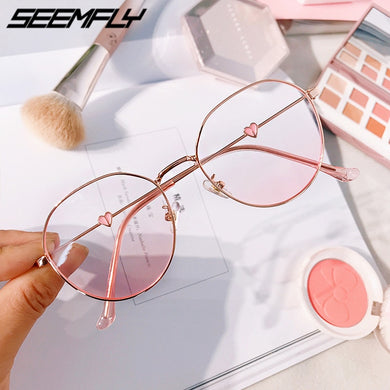 Seemfly Pink Blush Gradient Glasses Round Decorative Sunglasses Women Korean Cute Girlish Style Shades Eyewear