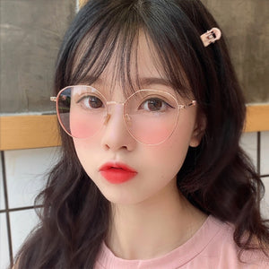 Seemfly Pink Blush Gradient Glasses Round Decorative Sunglasses Women Korean Cute Girlish Style Shades Eyewear