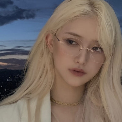 Seemfly Square Transparent Glasses Jennie Same Paragraph Frameless Women Men Optical Frames Unisex Glasses Retro Metal Eyewear