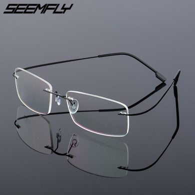 Seemfly Titanium Metal Glasses Frame Men Women Rimless Eyeglasses Spectacle Female Male Goggle Flexible Eyewear Unisex