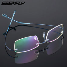 Carica l&#39;immagine nel visualizzatore di Gallery, Seemfly Titanium Rimless Men Women Glasses Lightweight Spectacle Frameless Clear Lens Eyeglasses Plain Mirror Female Goggle