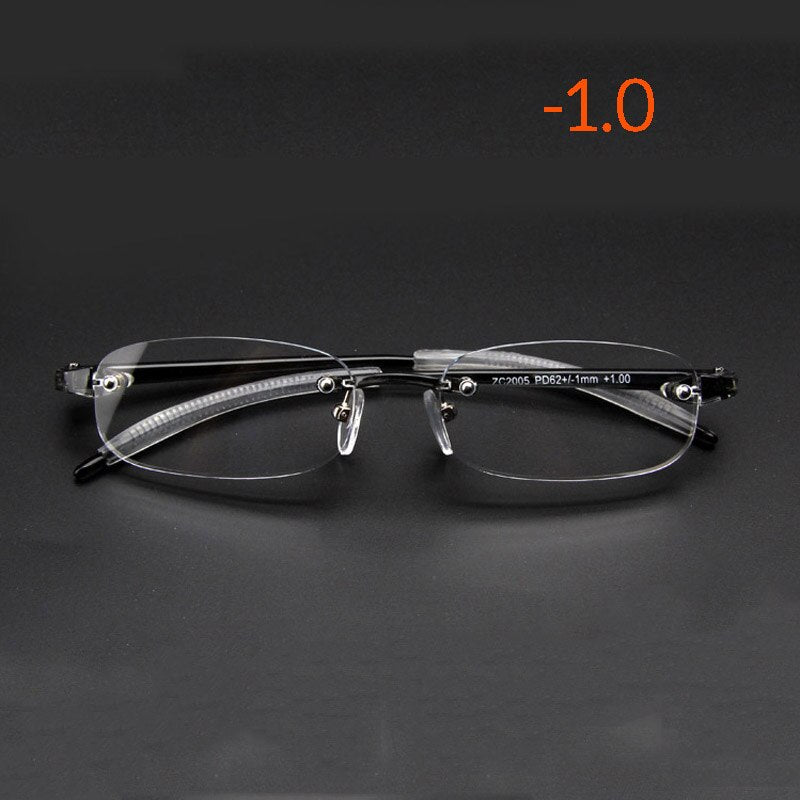 Seemfly Ultralight Soft TR90 Frameless Myopia Glasses Men Businesss Nearsighted Shortsighted Glasses-1.0-1.5-2.0-2.5-3.0-3.5-4.0