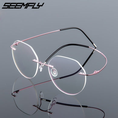 Seemfly Ultralight Titanium Alloy Glasses Men Women Round Folding Rimless Clear Lens Eyeglasses Frameless Eyewear Unisex Goggle