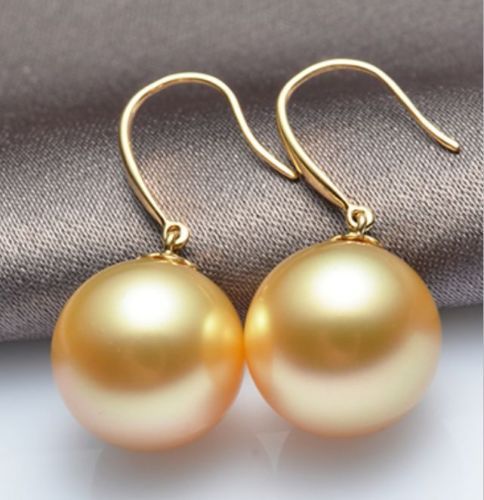 Selling tassel indian jewelry bohemian>HOT AAA 16mm natural Australian south sea yellow shell pearl earrings