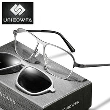Load image into Gallery viewer, Semi Rimless Alloy Optical Glasses Frame Men Myopia Prescription Eyeglasses Frame Male UV400 Polarized Magnet Clip Sunglasses
