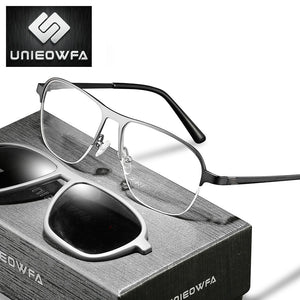 Semi Rimless Alloy Optical Glasses Frame Men Myopia Prescription Eyeglasses Frame Male UV400 Polarized Magnet Clip Sunglasses