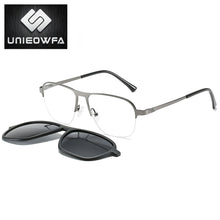 Load image into Gallery viewer, Semi Rimless Alloy Optical Glasses Frame Men Myopia Prescription Eyeglasses Frame Male UV400 Polarized Magnet Clip Sunglasses