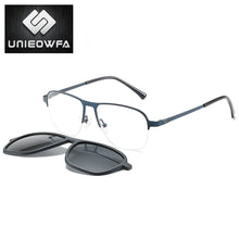 Load image into Gallery viewer, Semi Rimless Alloy Optical Glasses Frame Men Myopia Prescription Eyeglasses Frame Male UV400 Polarized Magnet Clip Sunglasses