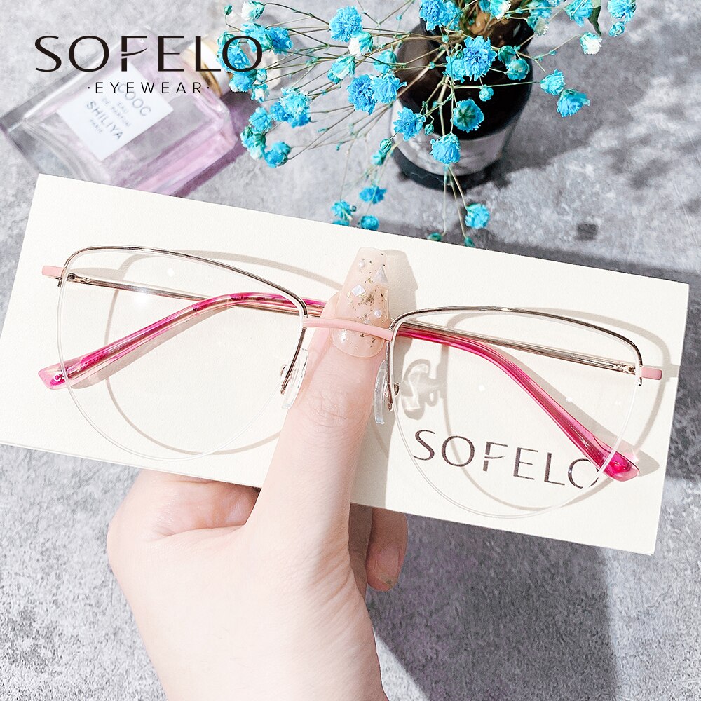 Semi Rimless Cat Eye Myopia Glasses Frame Women Optical Prescription Eyeglasses Frame Female Stainless Steel Spectacles Frame