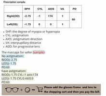 Load image into Gallery viewer, Sen Maries A pair Of Optical Lens GREEN-EMI Prescription Aspheric Myopia Presbyopia Scratch-resistant 1.56 1.61 1.67 1.74 Index