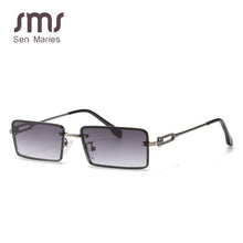Load image into Gallery viewer, Sen Maries Black Tinted Sunglasses Rimless Men Retro Rectangular Sun Glasses For Women 2023 Pink Gold Metal