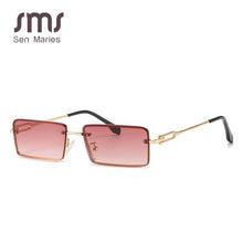 Load image into Gallery viewer, Sen Maries Black Tinted Sunglasses Rimless Men Retro Rectangular Sun Glasses For Women 2023 Pink Gold Metal