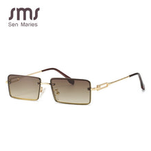 Load image into Gallery viewer, Sen Maries Black Tinted Sunglasses Rimless Men Retro Rectangular Sun Glasses For Women 2023 Pink Gold Metal