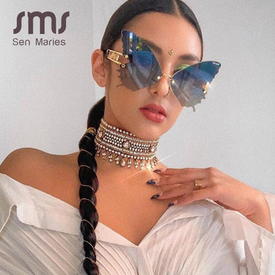 Sen Maries Butterfly Rimless Sunglasses Women  Brand Designer Oversized Steampunk Sunglasses Vintage Eyewear UV400