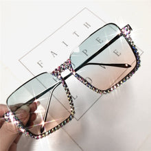 Carica l&#39;immagine nel visualizzatore di Gallery, Sen Maries Diamond Square Sunglasses Women Clear Lens Crystal Frame Gradient Blue Tea Elegant Female Eyewear UV400