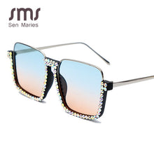 Carica l&#39;immagine nel visualizzatore di Gallery, Sen Maries Diamond Square Sunglasses Women Clear Lens Crystal Frame Gradient Blue Tea Elegant Female Eyewear UV400