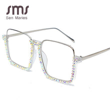 Carica l&#39;immagine nel visualizzatore di Gallery, Sen Maries Diamond Square Sunglasses Women Clear Lens Crystal Frame Gradient Blue Tea Elegant Female Eyewear UV400