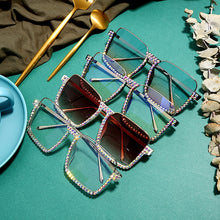 Carica l&#39;immagine nel visualizzatore di Gallery, Sen Maries Diamond Square Sunglasses Women Clear Lens Crystal Frame Gradient Blue Tea Elegant Female Eyewear UV400