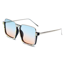 Carica l&#39;immagine nel visualizzatore di Gallery, Sen Maries Diamond Square Sunglasses Women Clear Lens Crystal Frame Gradient Blue Tea Elegant Female Eyewear UV400