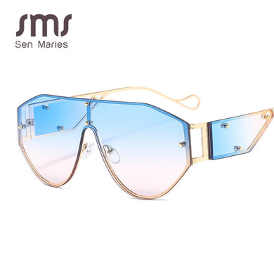 Sen Maries Oversized One Lens Sunglasses Women Rivet  Sun Glasses Mirror Men Shades Glasses Trend Eyewear UV400