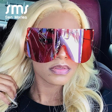 Sen Maries Oversized Sunglasses Women 2023 Brand Vintage Alloy Mirror Big Stars Frames For Female Male Eyewear Shades UV400