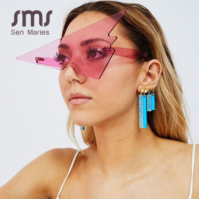 Sen Maries Oversized Triangle Sunglasses Women Vintage Rimless One Piece Rimless Eyewear Men Shades Unique Glasses UV400