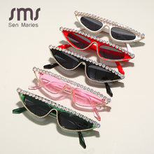 Load image into Gallery viewer, Sen Maries Small Cat Eye Diamond Sunglasses Women Rhinestone Sun Glasses Sexy Pink Black Vintage Eyeglasses Shades UV400
