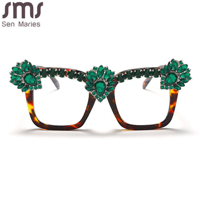Sen Maries Square Optical Glasses Frames Men Women Computer Glasses Prescription Eyeglasses Diamond Rhinestone UV400